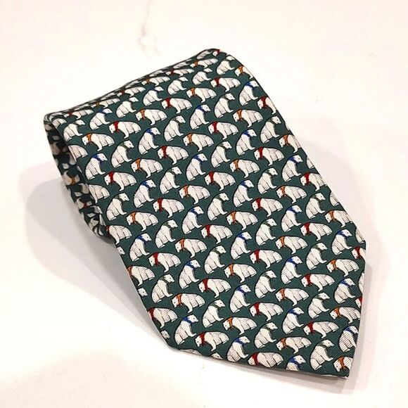 Brooks Brothers Green Silk Polar Bear Print Men's Necktie - Picture 8 of 8
